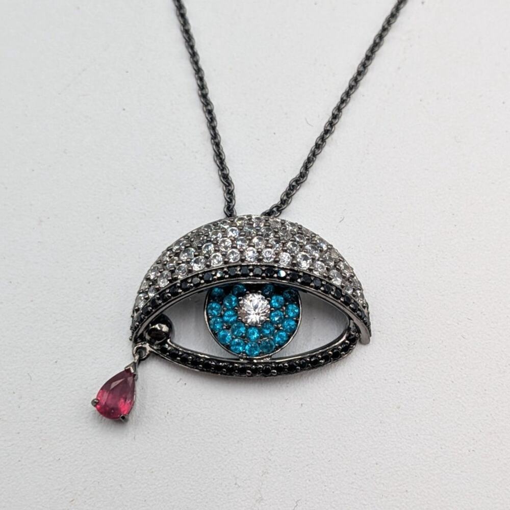 Rarities Carol Brodie 925 Sterling Silver Evil Eye Tear Drop Pendant Necklace